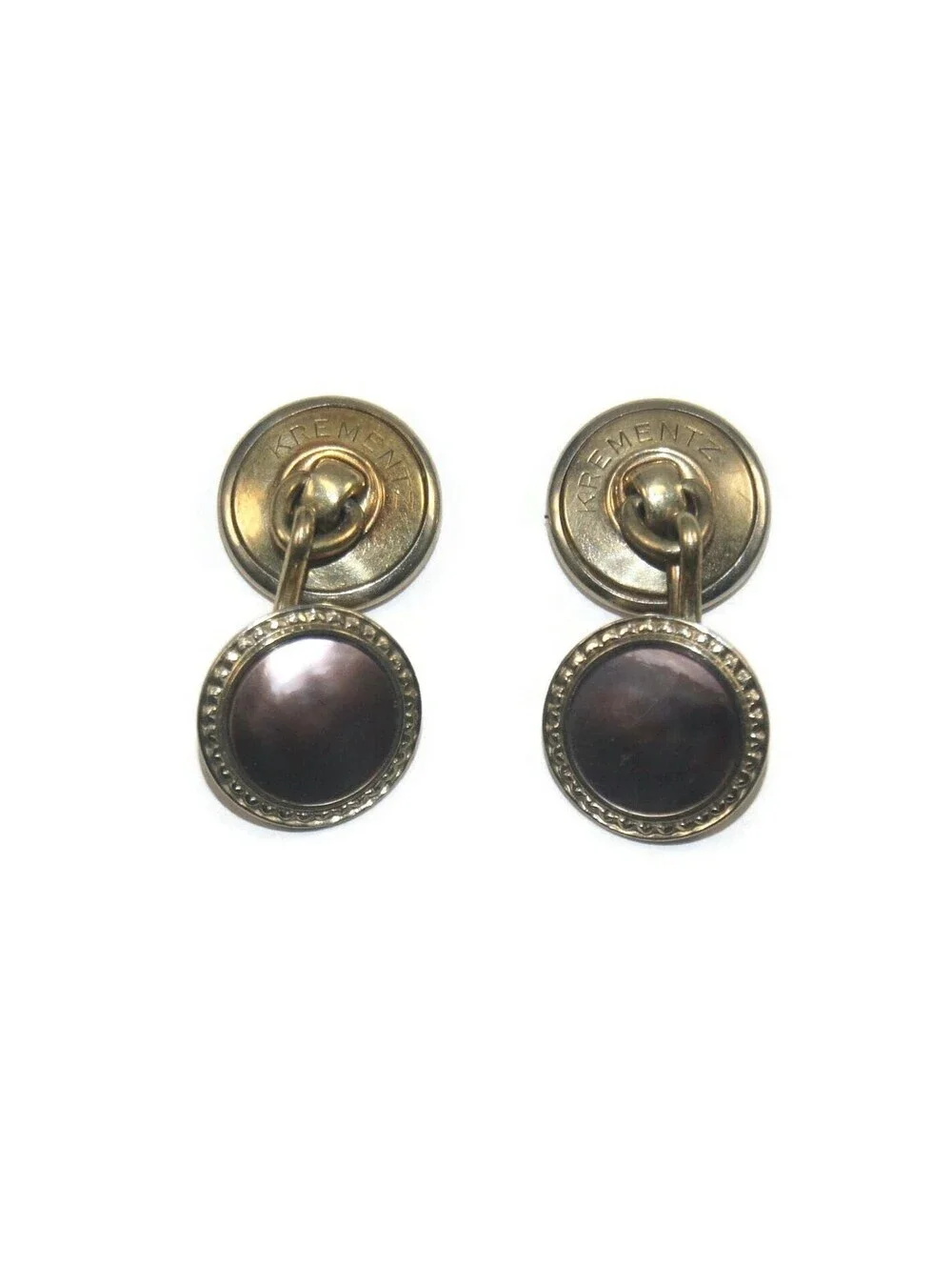 Antique Krementz Gold Plated & Abalone Double Round Cuff Links.